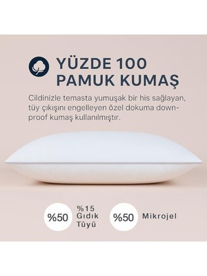 Assess Store Eko 15 Downmix Kaz Tüyü Yastık –%15 Gıdık Tüyü ve Mikrojelyaf Karışımı, Orta Destek, Uygun Fiyatlı Otel Konforu – 50X70 cm