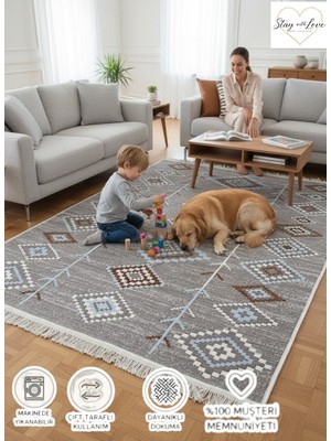 Stay With Love Kilim Çifttaraflı Kullanılabilir Çamaşır Makinesinde Yıkanabilir Pamuklu Dokuma Kilim
