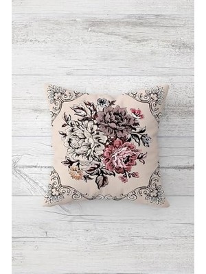 Peri Store Pelangi Gül Buketi Desenli Çift Tarafı Baskılı Gizli Fermuarlı Yastık Kılıfı Kırlent Koltuk Yastık Kılıfı, Krem 45 x 45
