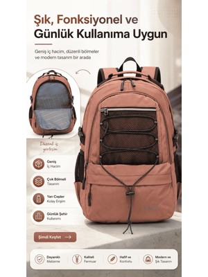 Young 51534 Pink Pembe Unisex Çok Cepli Suya Dayanıklı Sırt Çantası