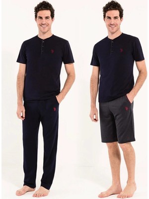 U.S. Polo Assn. Erkek Pamuklu Lacivert Kutulu Yarım Patlı 3'lü Damat Çeyiz Seti