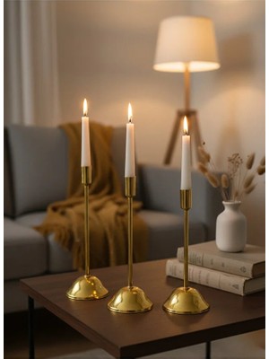 Solvo Modern Gold 3'lü Şamdan Takımı - Şık Tasarım Metal Mumluk Seti - Ev & Masa Dekorasyonu