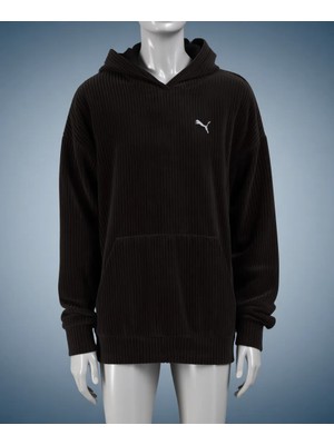 Puma Kadın Yetişkin Sweatshirt Ess Elevated Velour Kapüşonlu Düz Desenli Siyah Renk