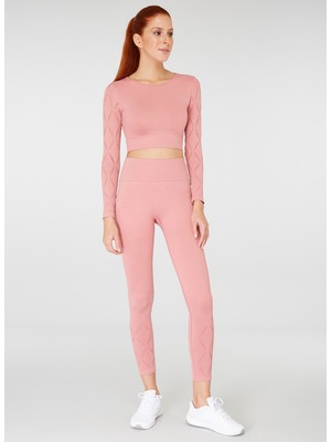 Jerf Naples Uzun Kol Crop Top Pembe Kadın Spor ve Günlük Kombin için Rahat Kesim
