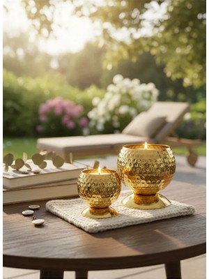 Solvo Gold Dövme Metal Vazo & Dekoratif Obje Seti 2'li El Işçiliği Gold Kaideli Modern Sunum Kasesi/mumluk Henüz Yorum Yazılmamış.