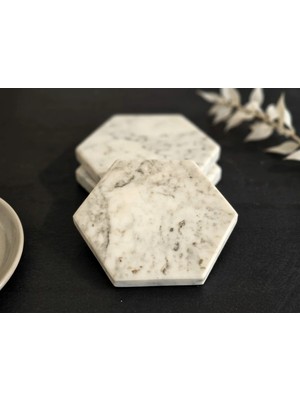 Kaelite Altıgen Mermer Bardak Altlığı 11 x 10 cm - Dekoratif Doğal Taş Sunum Altlığı