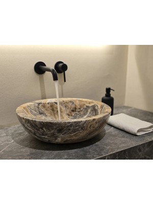 Kaelite Özel Tasarım Mermer Evye - 44X35 cm Tezgah Üstü Doğal Taş Banyo Lavabosu