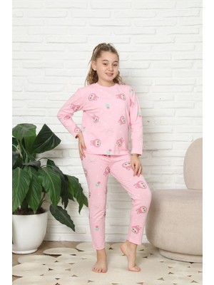 Obje Kız Çocuk Pembe Labubu Desen Uzun Alt