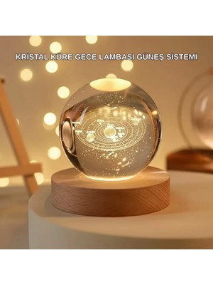 Nemere Ithalat USB Bağlantılı Işıklı Kristal Küre Modern Ahşap Tabanlı Dekor
