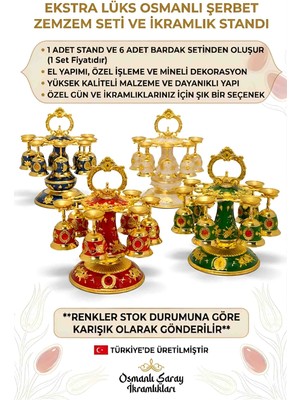 Wolawood Ekstra Lüx Osmanlı Zemzem Şerbet Sunum Seti 6 Kişilik Bardaklı Luxury Deluxe Takım Dekoratif Standlı Hediyelik Premium Tasarım Sınırlı Sayıda Özel Üretim