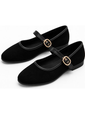 Patron Shoes Tokalı Süet Kadın Babet Siyah