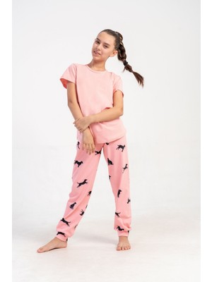Obje Kız Çocuk Pembe Köpek Baskılı Bant Paça Alt