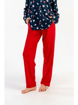 Obje Kız Çocuk Kırmızı Cepli Uzun Pijama Altı