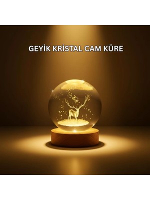 Nemere Ithalat USB Bağlantılı Geyik Temalı Kristal Küre Premium Masa Gece Lambası
