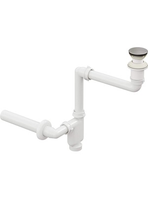  Aqua Bagno  Smart Pop-Up  Sifon , Taşma Deliksiz  Krom +Comfort Yer Kazandıran Lavabo Sifonu -2 Parça Set