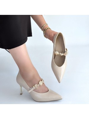 SEPET365 Conne Bej Cilt Stiletto Ayakkabı