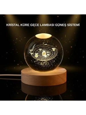 Nemere LED Işıklı Kristal Küre Ahşap Standlı Dekoratif Gezegen Model