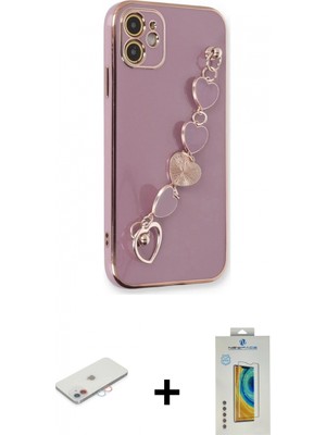 Marsilyan™- iPhone 12 Kılıf Nova Işık Prime - Siyah Polymer Nano Ekran Koruyucu + Renkli Kamera Lens Koruma Cam - Pe
