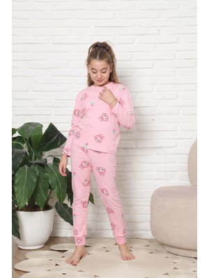 Obje Kız Çocuk Pembe Labubu Desen Bant Paça Uzun Alt