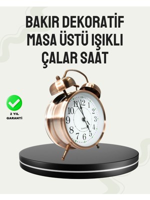 Nemere Nostaljik Büyük Boy Metal Masa Saati Bronz Kaplama ve Yüksek Sesli Alarm