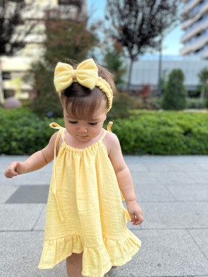 Babydia Müslin Elbise Kız Çocuklar Için Yazlık A Kesim Fırfırlı Stil Trend 1-4 Yaş Mini Boy