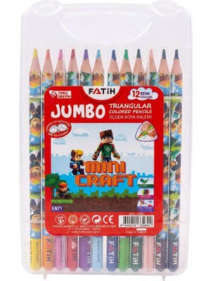 Artlantis 12 Li Jumbo Kuru Boya Kalemi Plastik Kutu 1 Paket Fatih Mini Craft Figürlü 12 Renk Kalın Kuruboya Tam Boy Renkli Kalem