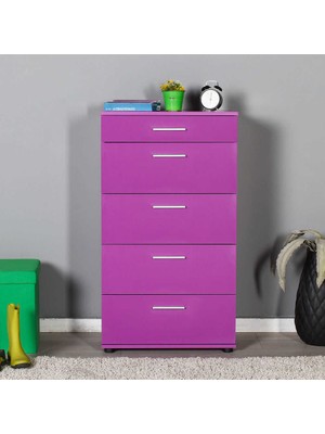 Adore Mobilya Adore Trendline 5 Çekmeceli Mor Şifonyer Yüksek Kalite Melamin Malzeme 60 x 108 x 44 cm
