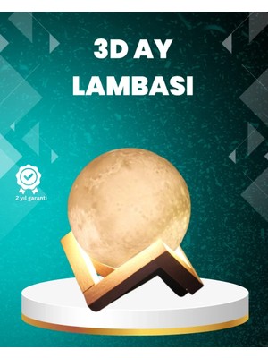 Nemere Ithalat 16 Renkli 3D Ay Gece Lambası Rgb Modlu Şarjlı