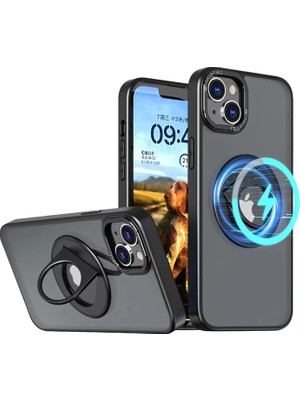 TKÇ Ally iPhone 14 Plus Için Magsafe Uyumlu Yüzük Standlı Manyetik Silikon KILIF-(5775)
