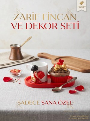 Nura Co Zarif Fincan Kahve Seti - Dekoratif Cupcake Şekerlik Kırmızı Tabak El Yapımı - Premium