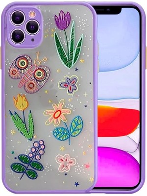 TKÇ iPhone 11 Pro 5.8inç Kamera Korumalı Çiçek Desenli Silikon KILIF-(5775)