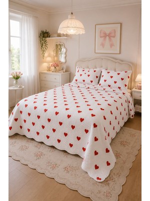 Hby Love Çift Kişilik Pike Takımı Beyaz