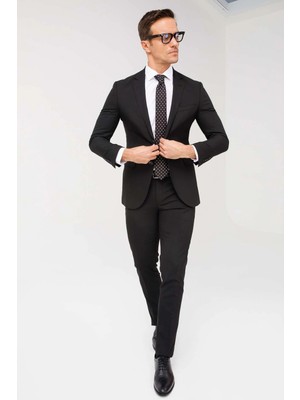 İGS Erkek Siyah Slim Fit Dar Kalıp Klasik Takım Elbise
