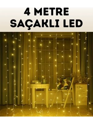 Nemere Ithalat 4 Metre Şelale Perde LED Işık Dış Mekan Iç Mekan Uyumlu