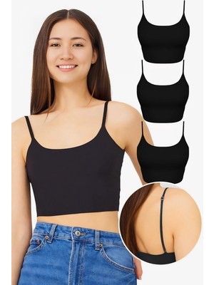 Homay 3'lü Siyah Lazer Kesim Likralı Crop Büstiyer Seti