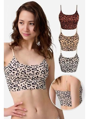 Homay 3'lü Leopar Desenli Lazer Kesim Likralı Crop Seti