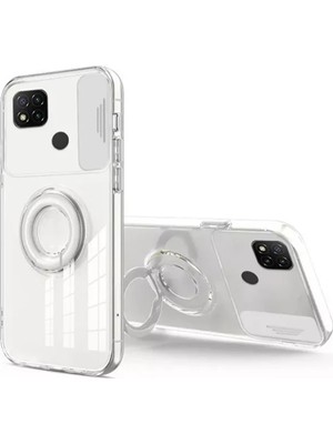 TKÇ Ally Xiaomi Redmi 9c Kılıf Sürgülü Kamera Lens Korumalı Yüzük Standlı Silikon KILIF-(5775