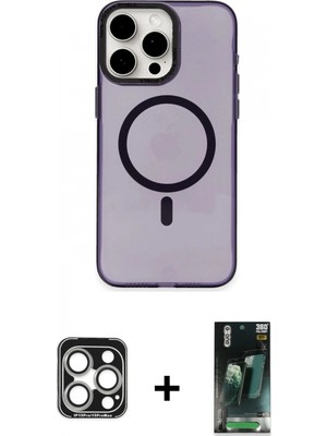 Marsilyan™- iPhone 15 Pro Max Kılıf Eksen Işık Prime - Siyah 360 Mat Full Body Arka Koruyucu + Pvd Metal Kamera Lens - Gs