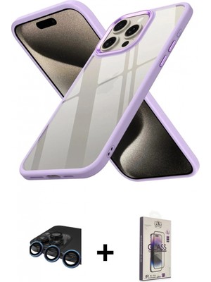 Marsilyan™- iPhone 15 Pro Max Kılıf Nova Işık Serisi - Siyah Bilvis 3D Cam Ekran Koruyucu + Raze Metal Kamera Lens - Lt