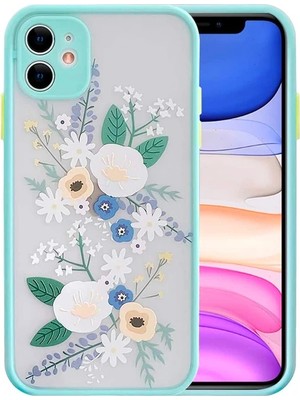 TKÇ iPhone 12 Mini 5.4inç Kamera Korumalı Çiçek Desenli Silikon KILIF-(5775)
