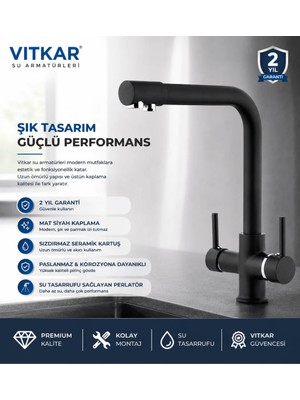 VİTKARSU ARMATÜR VİTKARSU Oval Lüks 3 Yollu Arıtma Çıkışlı Mix Aç-Kapa Mutfak Evye Bataryası