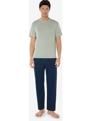 Malabadi Erkek Yeşil Bisiklet Yaka Micro Modal Extra Yumuşak Yazlık Pijama Takımı 6030
