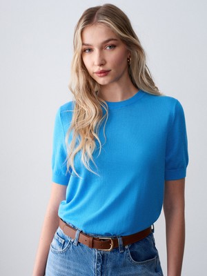 Dilvin 10872 Lyocell Karışımlı Minimal Bluz-Turkuaz