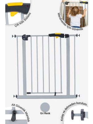 Wellgro Agila Çocuk Güvenlik Kapısı 75-80 cm Açık Gri Renk Çift Kilit Sistemi ile Güvenli