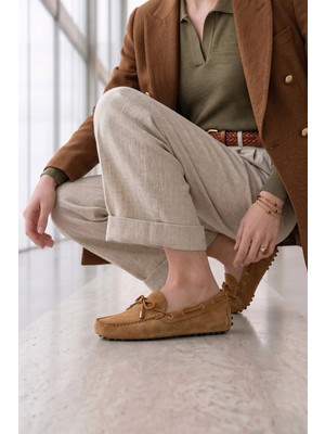 Kadın Taba Deri Süet Loafer Ayakkabı