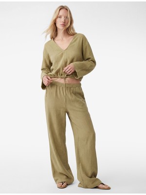 Koton Beli Lastikli Pamuklu Geniş Paça Müslin Pantolon