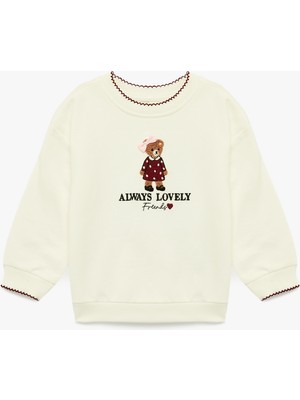 Koton Ayıcık Nakışlı Uzun Kollu Bisiklet Yaka Pamuklu Sweatshirt