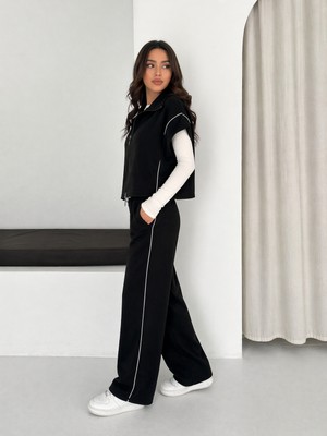 Maimoda Kadın Biye Detaylı Modal Kumaş Yelekli Takım / Women’s Vest Suit With Piping Detail In Modal Fabric