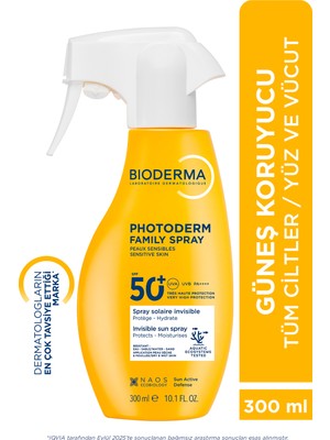 Bioderma Photoderm Spray SPF50+ Tüm Ciltler için Aile Boyu Sprey Formda Yüksek Korumalı Güneş Kremi 300 ml
