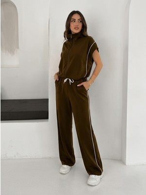 Maimoda Kadın Biye Detaylı Modal Kumaş Yelekli Takım / Women’s Vest Suit With Piping Detail In Modal Fabric